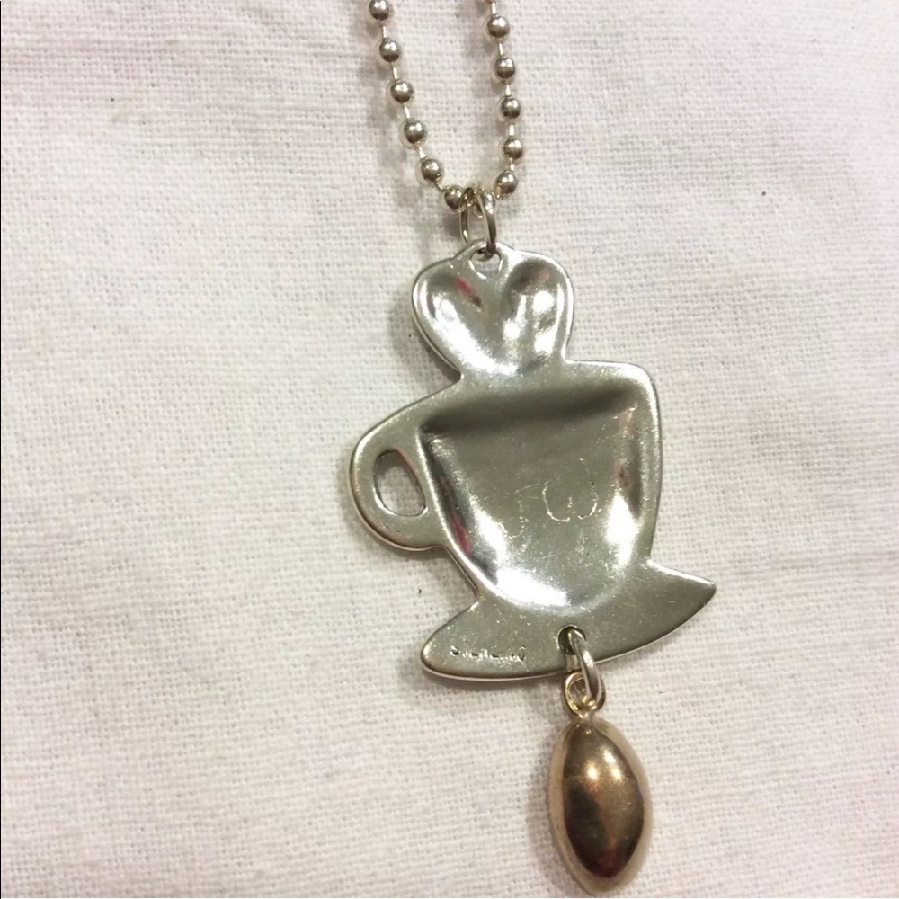LOVE COFFEE CUP BEAN HEART STERLING SILVER PENDANT BALL CHAIN NECKLACE J… - Picture 5 of 6